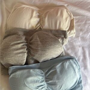 Strapless Bandeau Sports Bra Set in Cream, Gray, and Light Blue Jessica Simpson